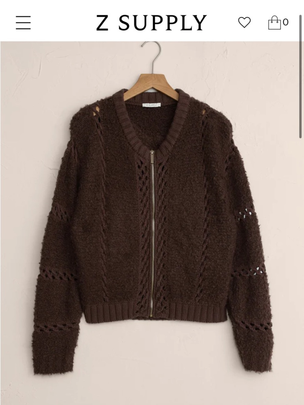 Z Supply Sundance Sweater Jacket Chocolate Cherry NWT Size Small